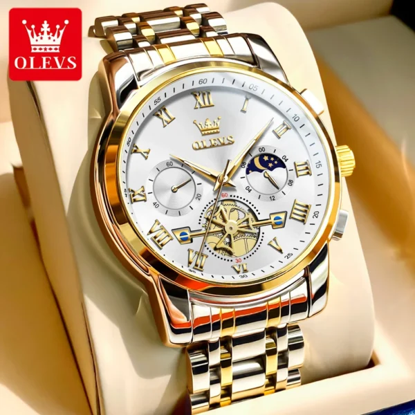 OLEVS 2859 Quartz Stainless Steel Watch-silver gold - Image 4