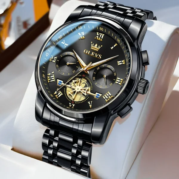 OLEVS 2859 Quartz Stainless Steel Watch-Black - Image 2