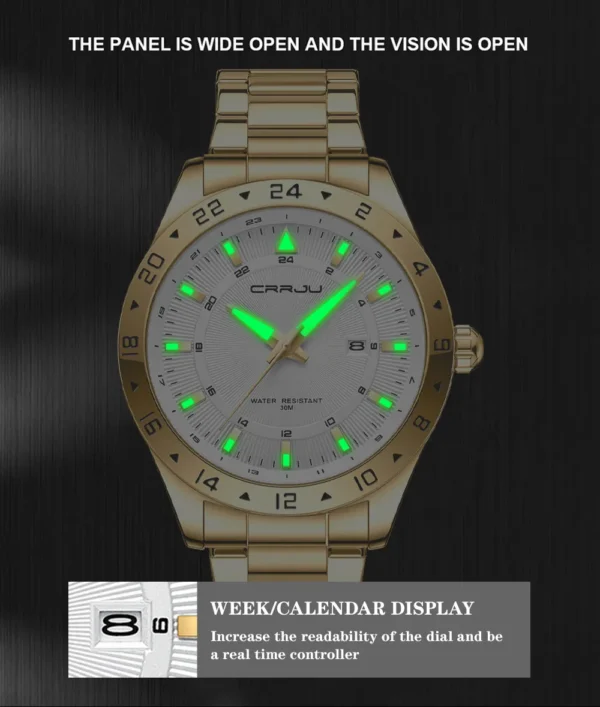 CRRJU 5007 new luxury fashion stainless steel watch-Golden - Image 6