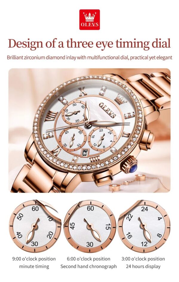 Olevs 9976 Quartz Chronograph Watch for  Women - Image 4