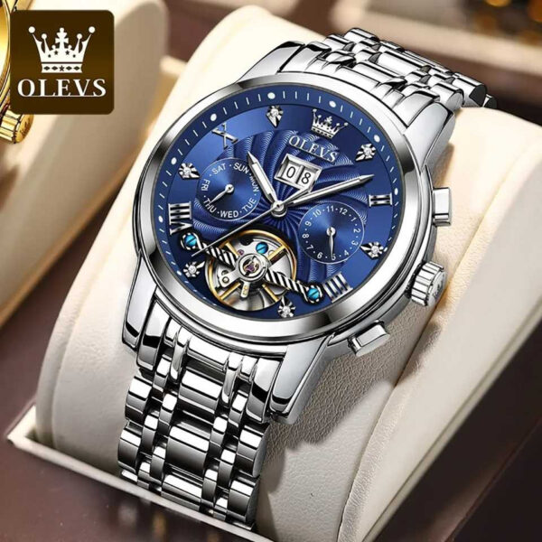 OLEVS 9910 Automatic Watches For Men Gold Luxury Dress Wrist Watch Self Winding Mechanical Skeleton Tourbillon Watch