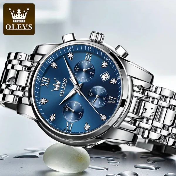 OLEVS 2858 Quartz Stainless Steel Watch-Silver Blue - Image 3