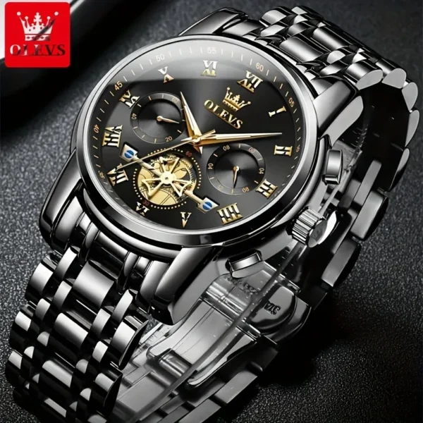 OLEVS 2859 Quartz Stainless Steel Watch-Black - Image 3