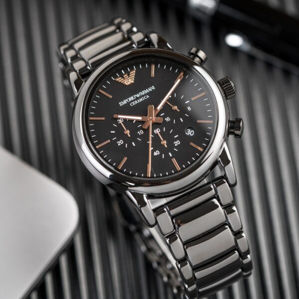 EMPORIO ARMANI LUIGI CERAMIC  BLACK DIAL MEN'S CHRONOGRAPH WATCH - Image 2