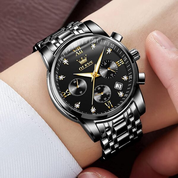 OLEVS 2858 Quartz Stainless Steel Watch-Black - Image 5