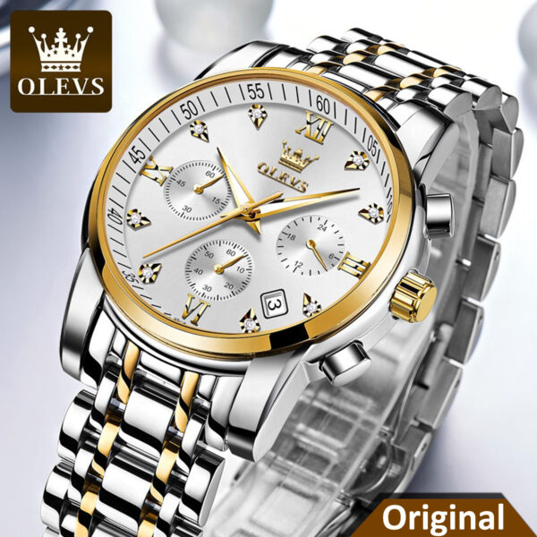 OLEVS 2858 Quartz Stainless Steel Watch-Silver Gold - Image 2