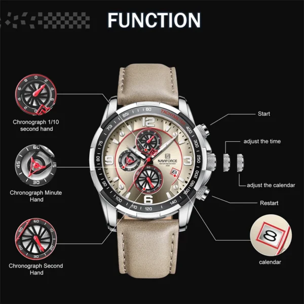Naviforce 8020 Leather Men's Casual Business Watch - Image 6