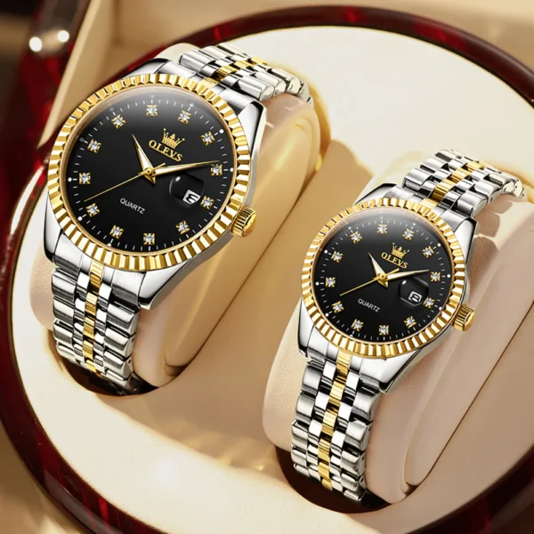 OLEVS 5526 Stainless Steel His And Her Couple Watches - Image 2