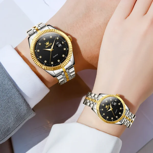 OLEVS 5526 Stainless Steel His And Her Couple Watches - Image 3