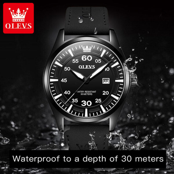 OLEVS 9962 Fashion Men Watch With Leather Strap - Image 2