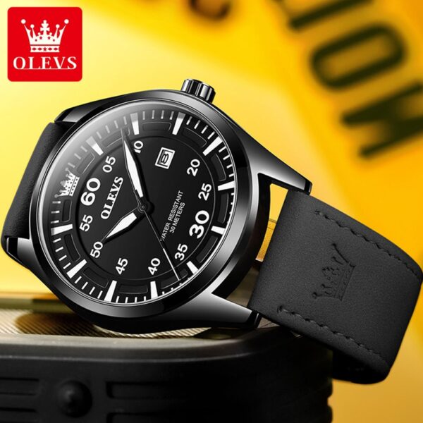 OLEVS 9962 Fashion Men Watch With Leather Strap - Image 3