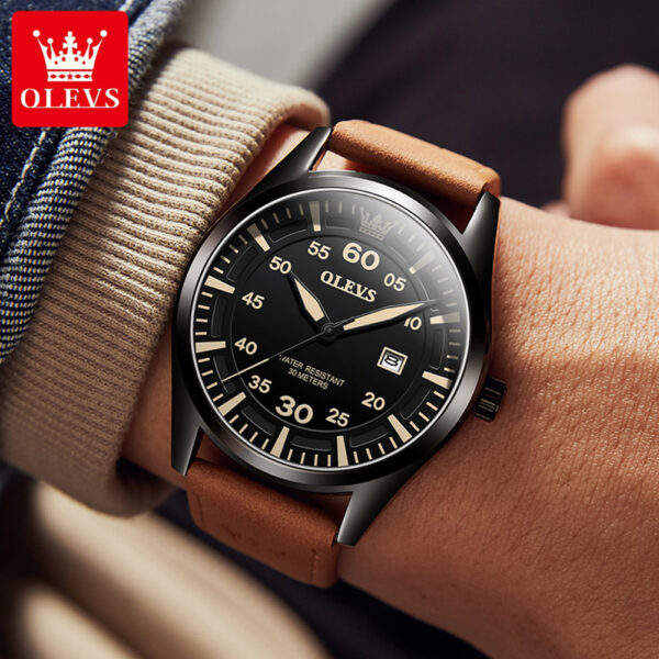 OLEVS 9962 Fashion Men Watch With Leather Strap - Image 3