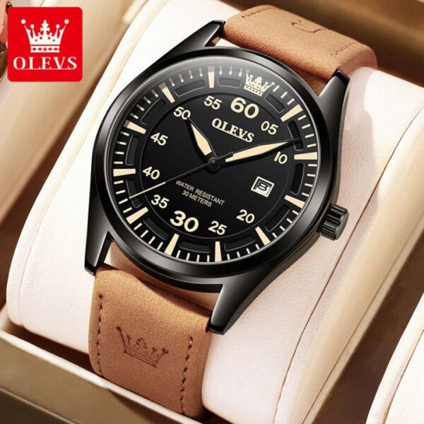 OLEVS 9962 Fashion Men Watch With Leather Strap - Image 2