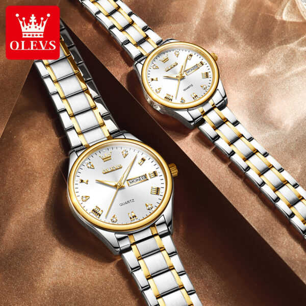 OLEVS 5563 Couple Stainless Steel Quartz Watches for Men and Women - Image 3