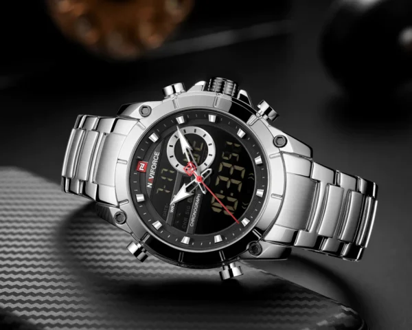 Naviforce NF9163 | Men’s Dual Movement Stainless Steel Watch-Silver - Image 3