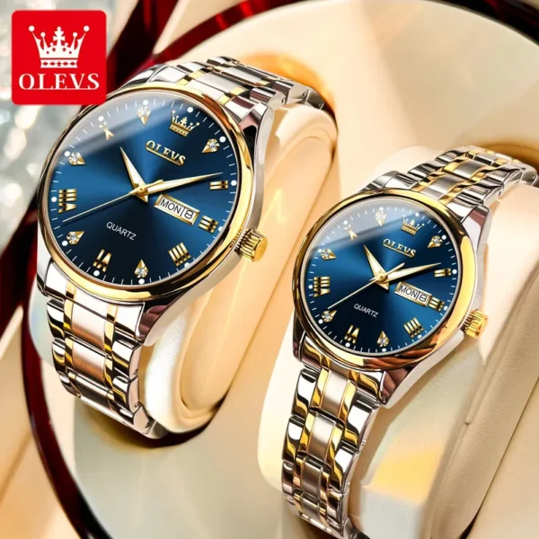 OLEVS 5563 Couple Stainless Steel Quartz Watches for Men and Women - Image 2