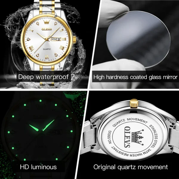 OLEVS 5563 Couple Stainless Steel Quartz Watches for Men and Women - Image 6