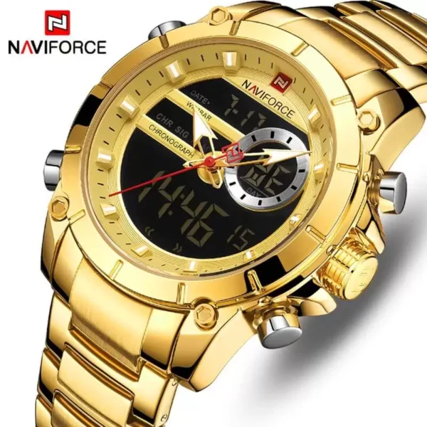 Naviforce NF9163 | Men’s Dual Movement Stainless Steel Watch-Golden - Image 4