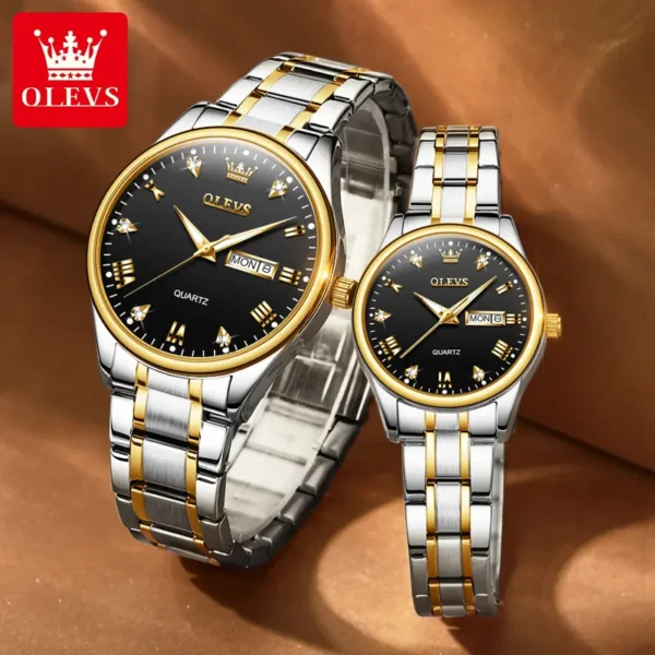 OLEVS 5563 Couple Stainless Steel Quartz Watches for Men and Women - Image 3