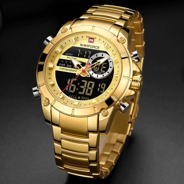 Naviforce NF9163 | Men’s Dual Movement Stainless Steel Watch-Golden - Image 2