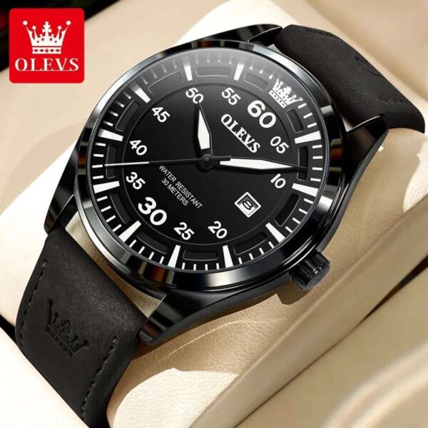OLEVS 9962 Fashion Men Watch With Leather Strap - Image 4