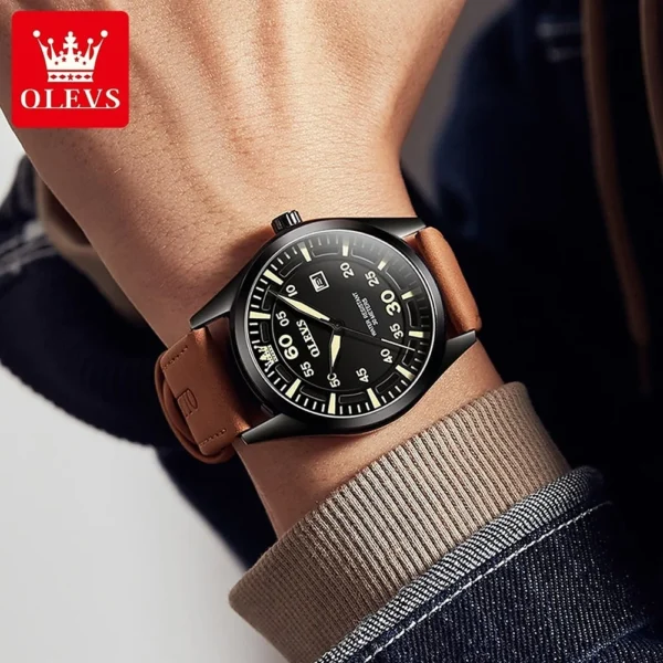 OLEVS 9962 Fashion Men Watch With Leather Strap - Image 4