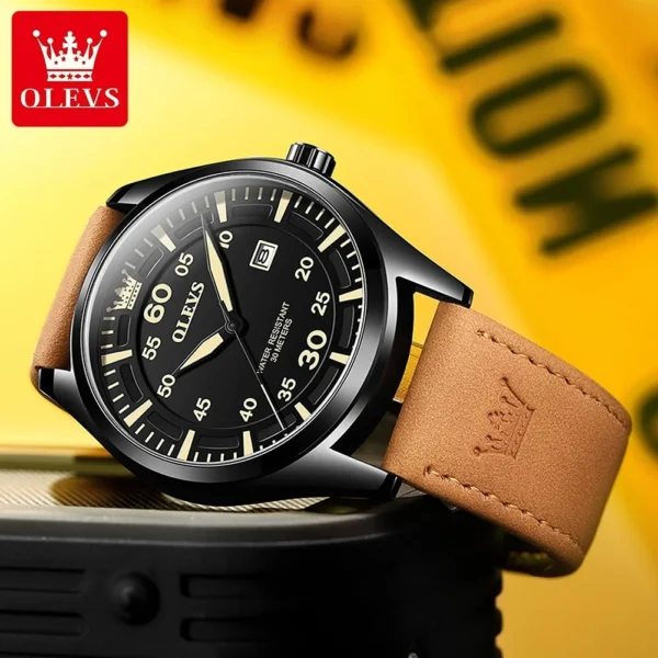 OLEVS 9962 Fashion Men Watch With Leather Strap - Image 5