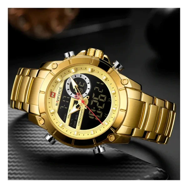 Naviforce NF9163 | Men’s Dual Movement Stainless Steel Watch-Golden - Image 3