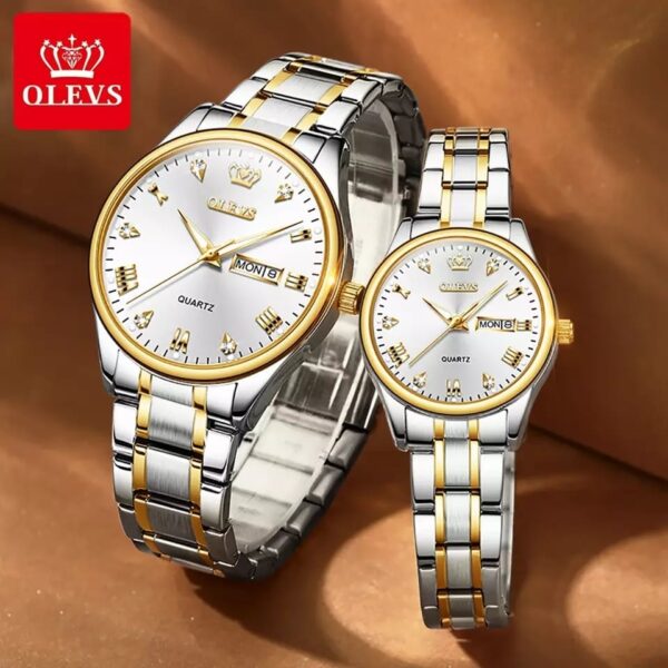 OLEVS 5563 Couple Stainless Steel Quartz Watches for Men and Women - Image 5