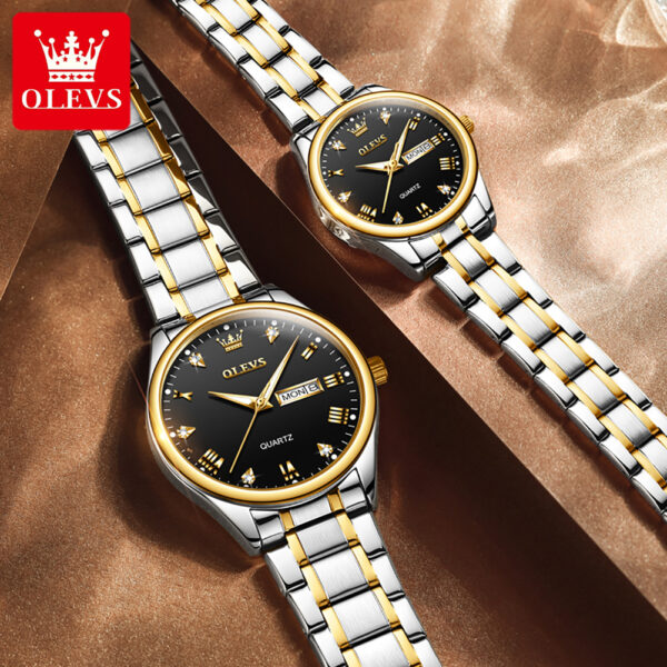 OLEVS 5563 Couple Stainless Steel Quartz Watches for Men and Women - Image 4