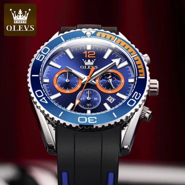OLEVS 9916 Men Watch Luxury Rubber Strap Quartz Chronograph  Wristwatches - Image 3