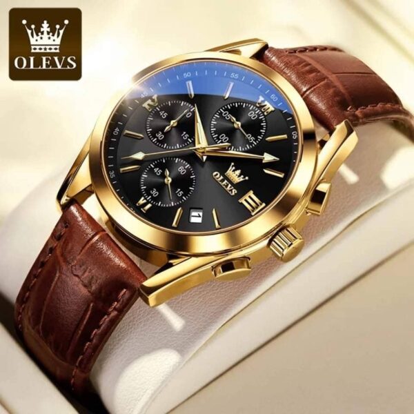 OLEVS 2872 Leather strap Chronograph Quartz Watch for Men - Image 3