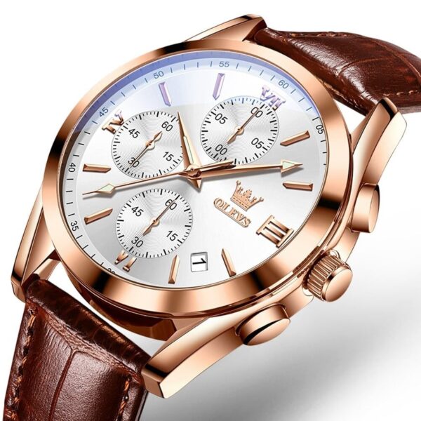 OLEVS 2872 Leather strap Chronograph Quartz Watch for Men - Image 3