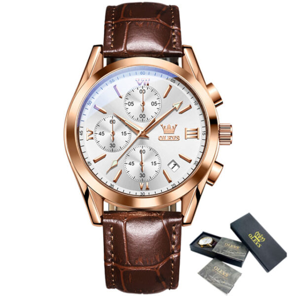 OLEVS 2872 Leather strap Chronograph Quartz Watch for Men - Image 4