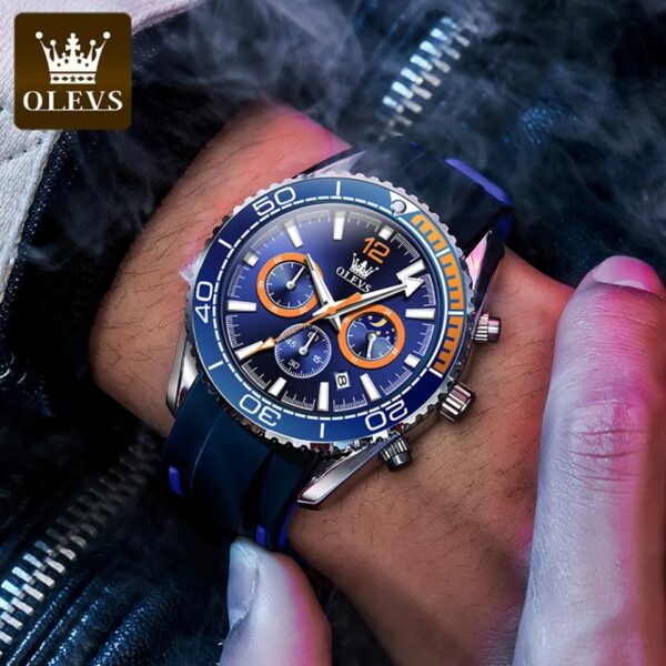 OLEVS 9916 Men Watch Luxury Rubber Strap Quartz Chronograph  Wristwatches - Image 4