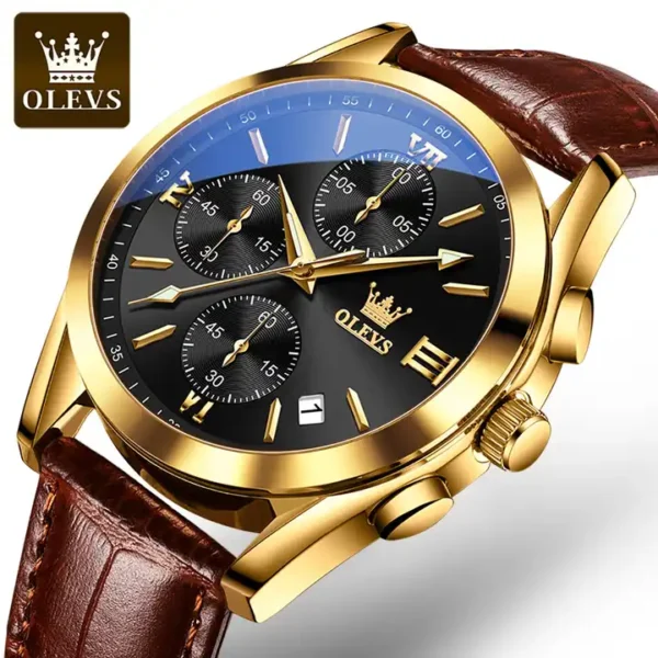 OLEVS 2872 Leather strap Chronograph Quartz Watch for Men - Image 4