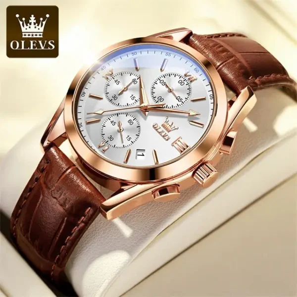OLEVS 2872 Leather strap Chronograph Quartz Watch for Men - Image 2