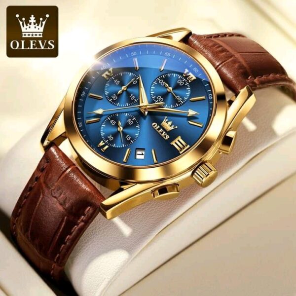 OLEVS 2872 Leather strap Chronograph Quartz Watch for Men - Image 2