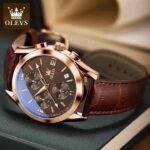 OLEVS 2872 Leather strap Chronograph Quartz Watch for Men - Image 3