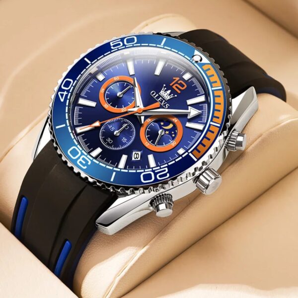 OLEVS 9916 Men Watch Luxury Rubber Strap Quartz Chronograph  Wristwatches - Image 2
