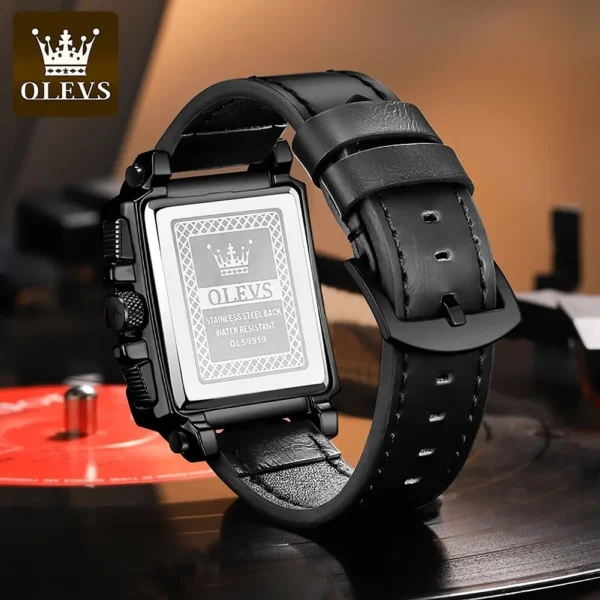 OLEVS 9919 Leather Quartz Square Fashion Watches for Men - Image 4