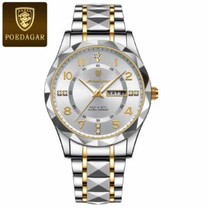POEDAGAR 858 Luxury Man Wristwatch Waterproof Luminous Date Week Men Watch Sport Stainless Steel