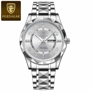 POEDAGAR 858 Luxury Man Wristwatch Waterproof Luminous Date Week Men Watch Sport Stainless Steel