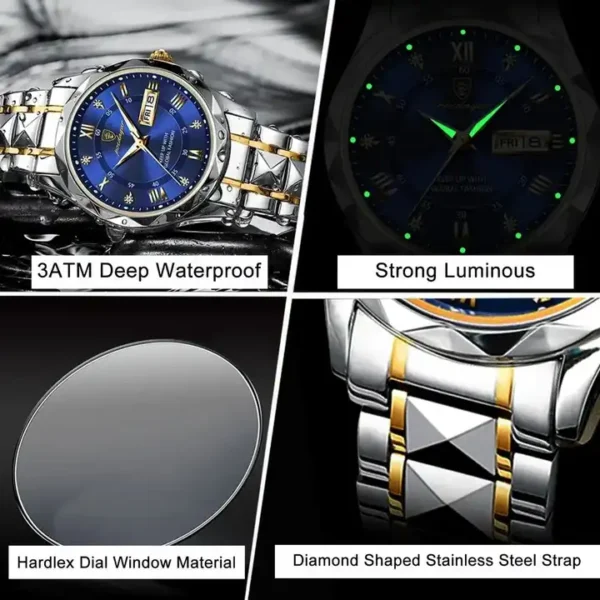 POEDAGAR 615 Quartz Stainless Steel Watch For Men - Image 3