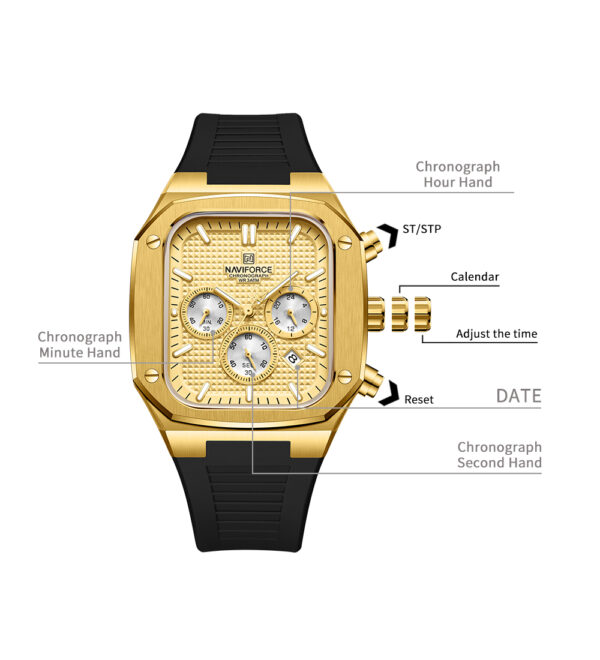 NAVIFORCE 8037 Luxury Quartz Wrist Watch Chronograph Sport Silicone Watch For Male - Image 3