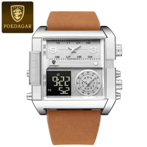 POEDAGAR 997 Luxury Man Wristwatch Rectangle Waterproof Luminous Day Week Men Watch Digital