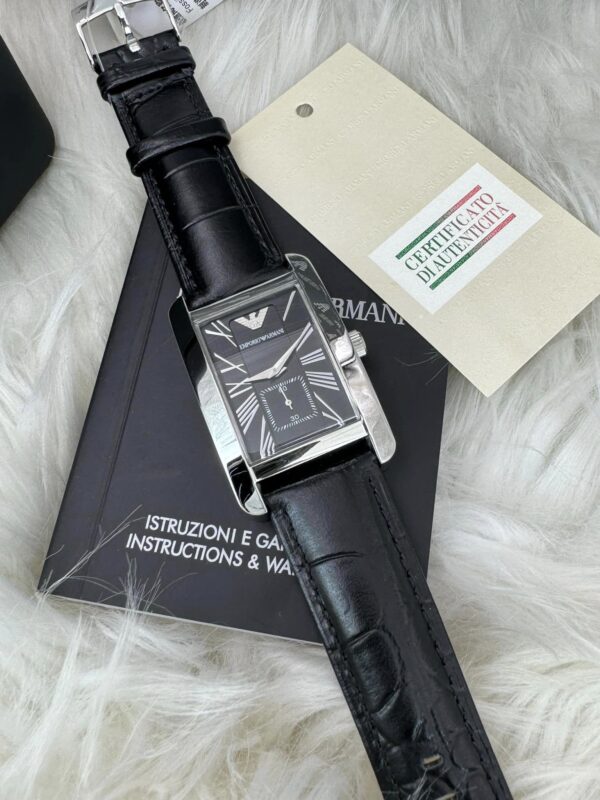 EMPORIO ARMANI CLASSIC RECTANGULAR BLACK LEATHER WATCH-AR0143