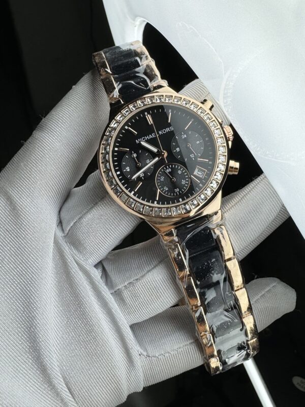 MK Black Golden Stylish Chronograph Style Watch for Her-Black Gold