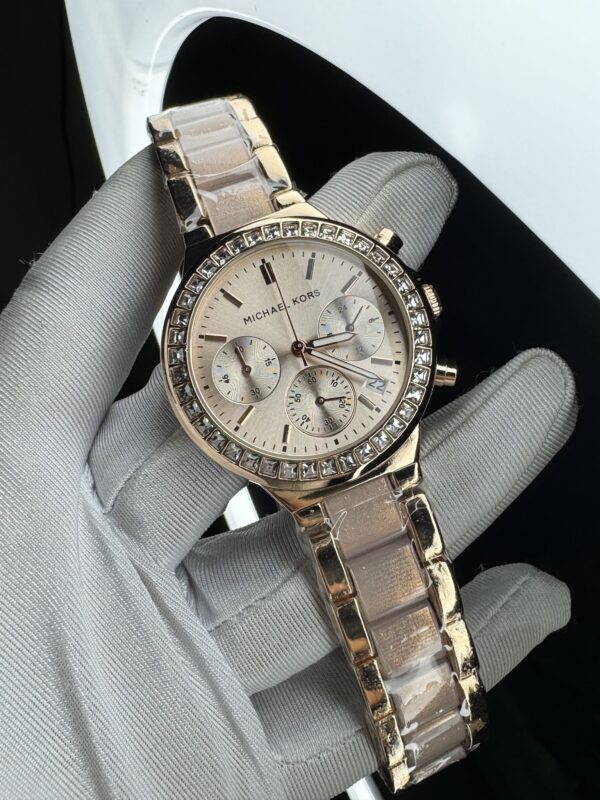 MK Rose Gold Stylish Chronograph Style Watch for Her-Rose Gold - Image 2