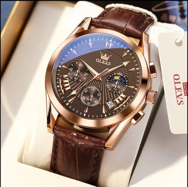 OLEVS 2876 Quartz Leather Strap Watches for Men - Image 4